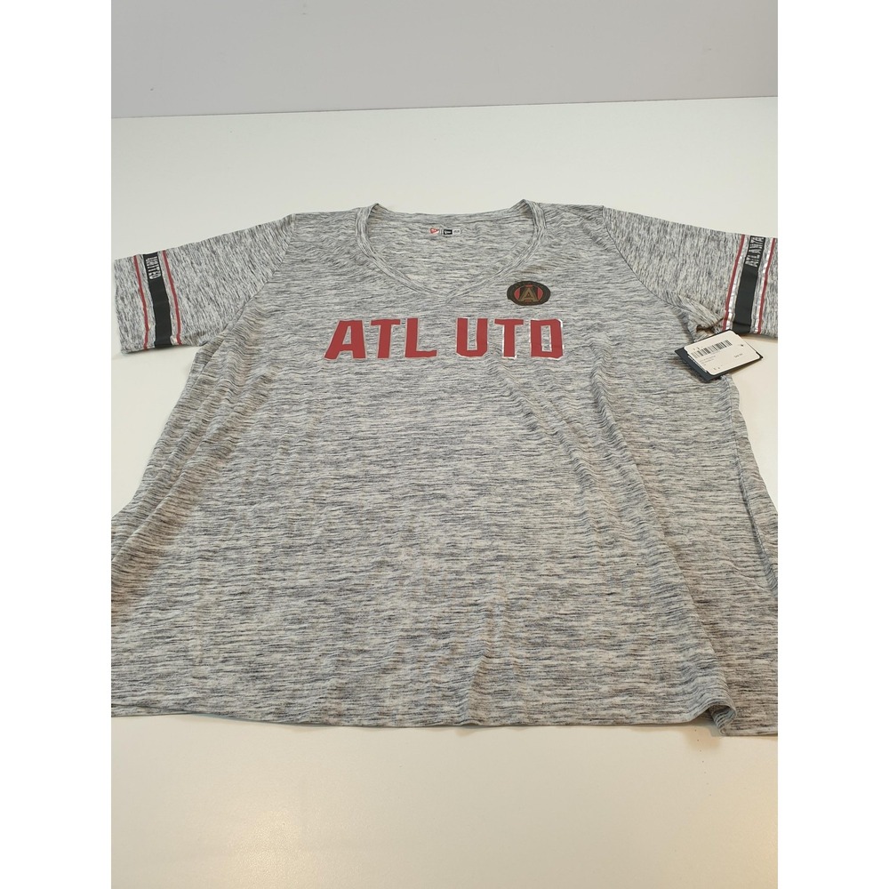 Atlanta United Shirt Womens 3X Gray Heather MLS Soccer V-Neck Plus Size New Era